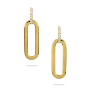 18k Gold Oval Drop Earrings with Diamonds