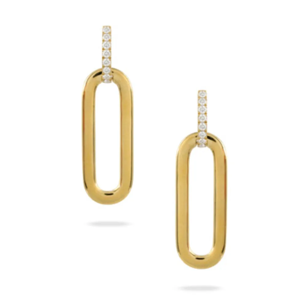 18k Gold Oval Drop Earrings with Diamonds
