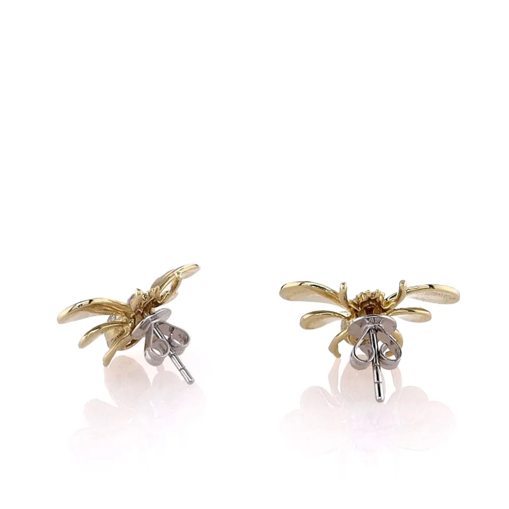 18k Yellow Gold Emerald Eyes and Diamond Bee Stud Earrings