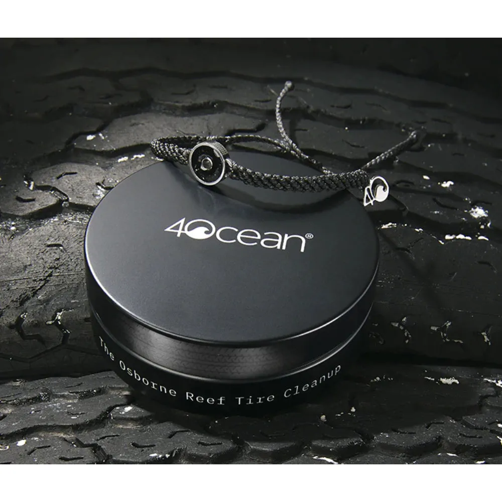 4Ocean Osborne Reef Black Braided Tire Crumb Bezel Bracelet