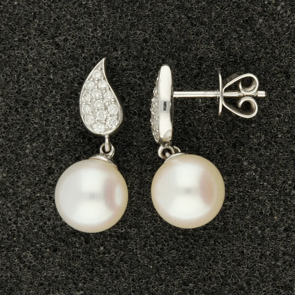 8.5-9mm White Akoya Pearl & Diamond 18ct Earrings