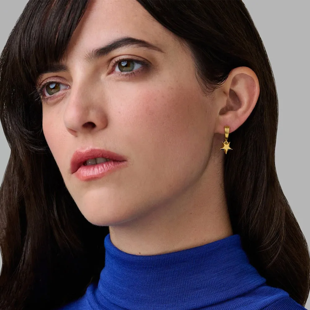 886 The Royal Mint - 886 Shooting Star Drop Huggie Hoop Earrings 9ct Yellow Gold