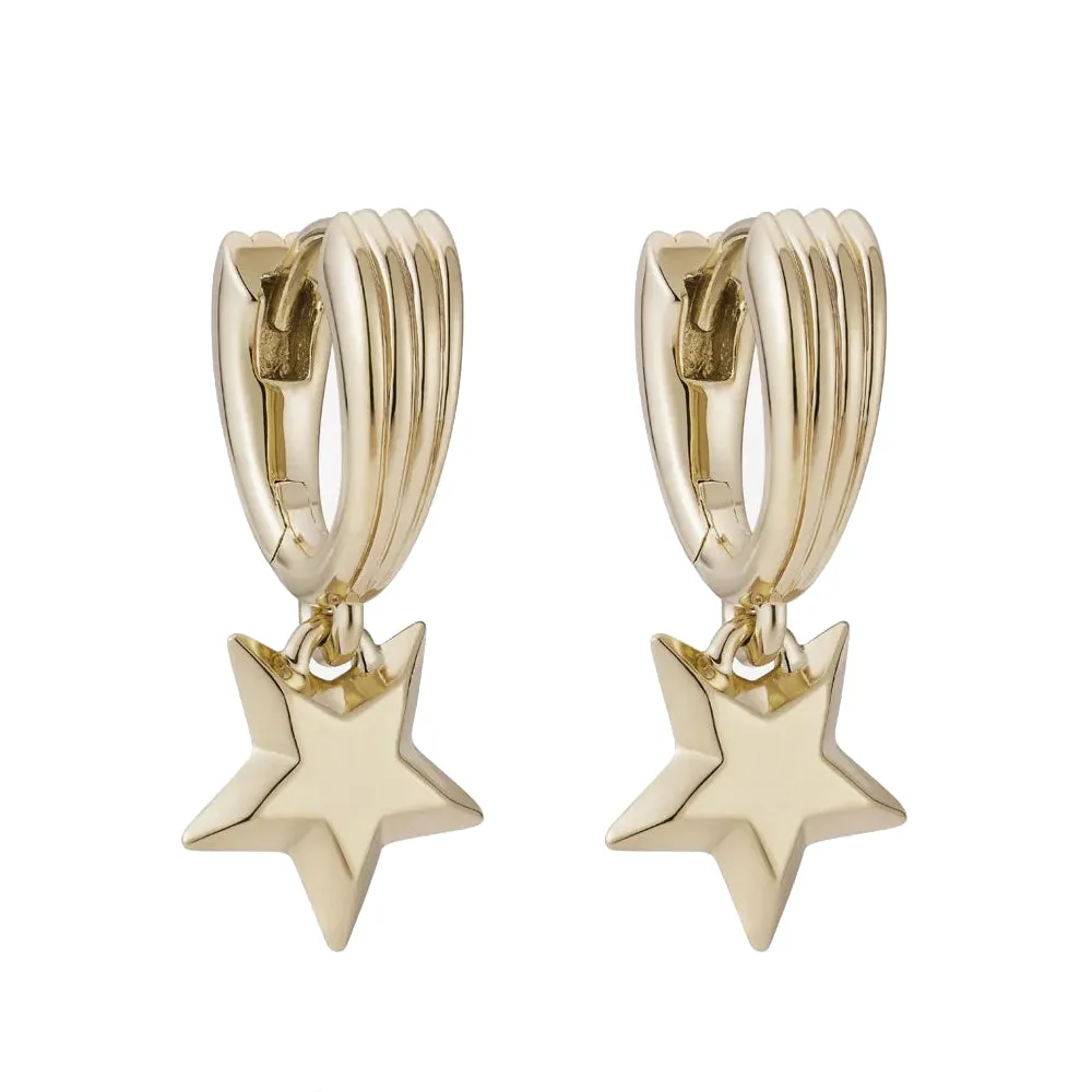 886 The Royal Mint - 886 Shooting Star Drop Huggie Hoop Earrings 9ct Yellow Gold