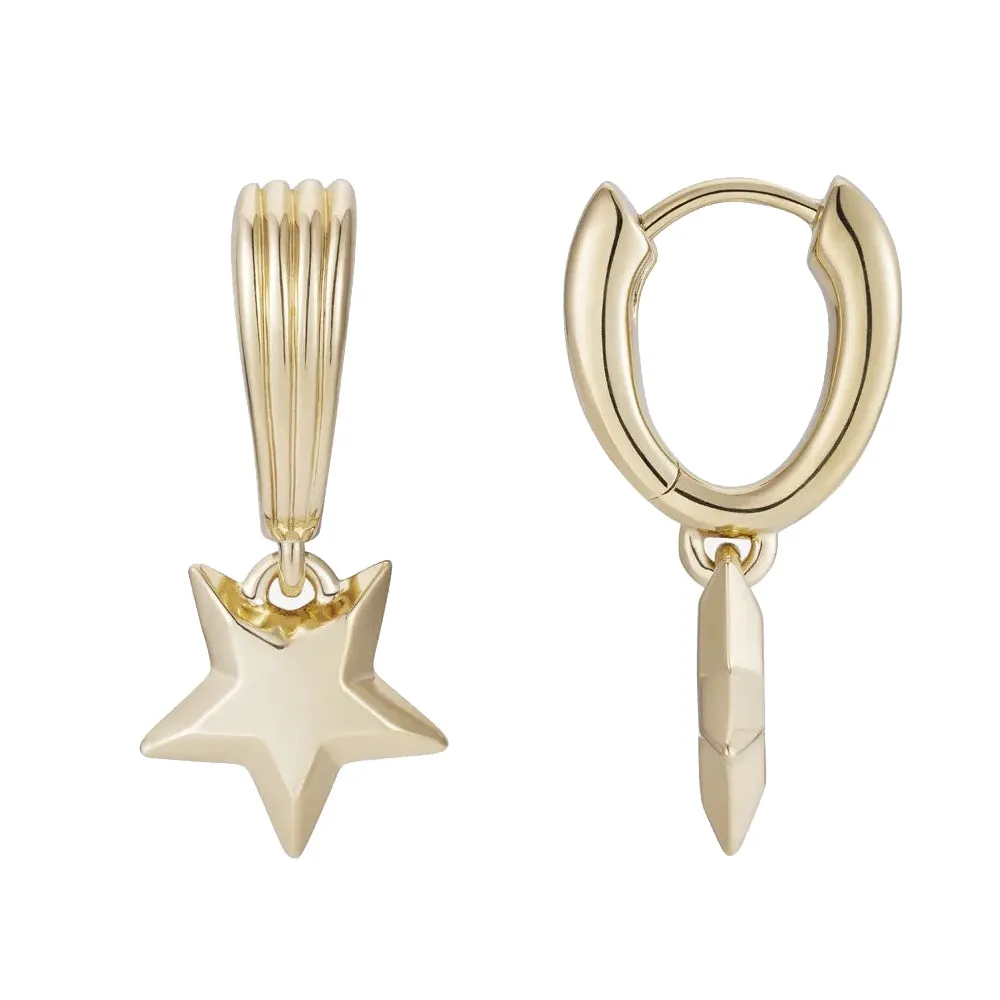 886 The Royal Mint - 886 Shooting Star Drop Huggie Hoop Earrings 9ct Yellow Gold