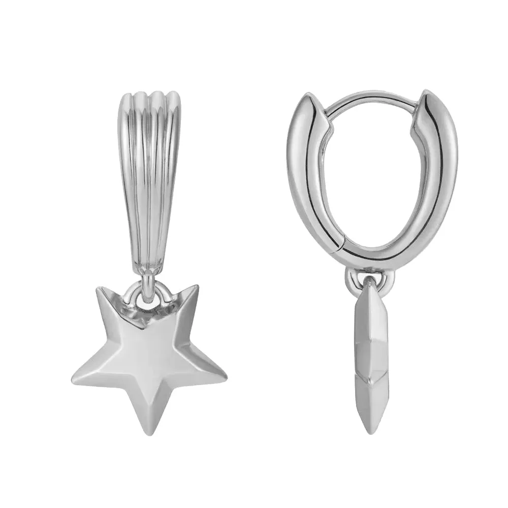 886 The Royal Mint - 886 Shooting Star Drop Huggie Hoop Earrings Sterling Silver