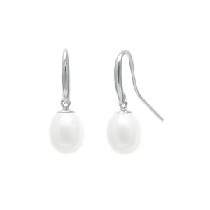 8mm White Freshwater Pearl Sterling Silver Single Drop Earrings
