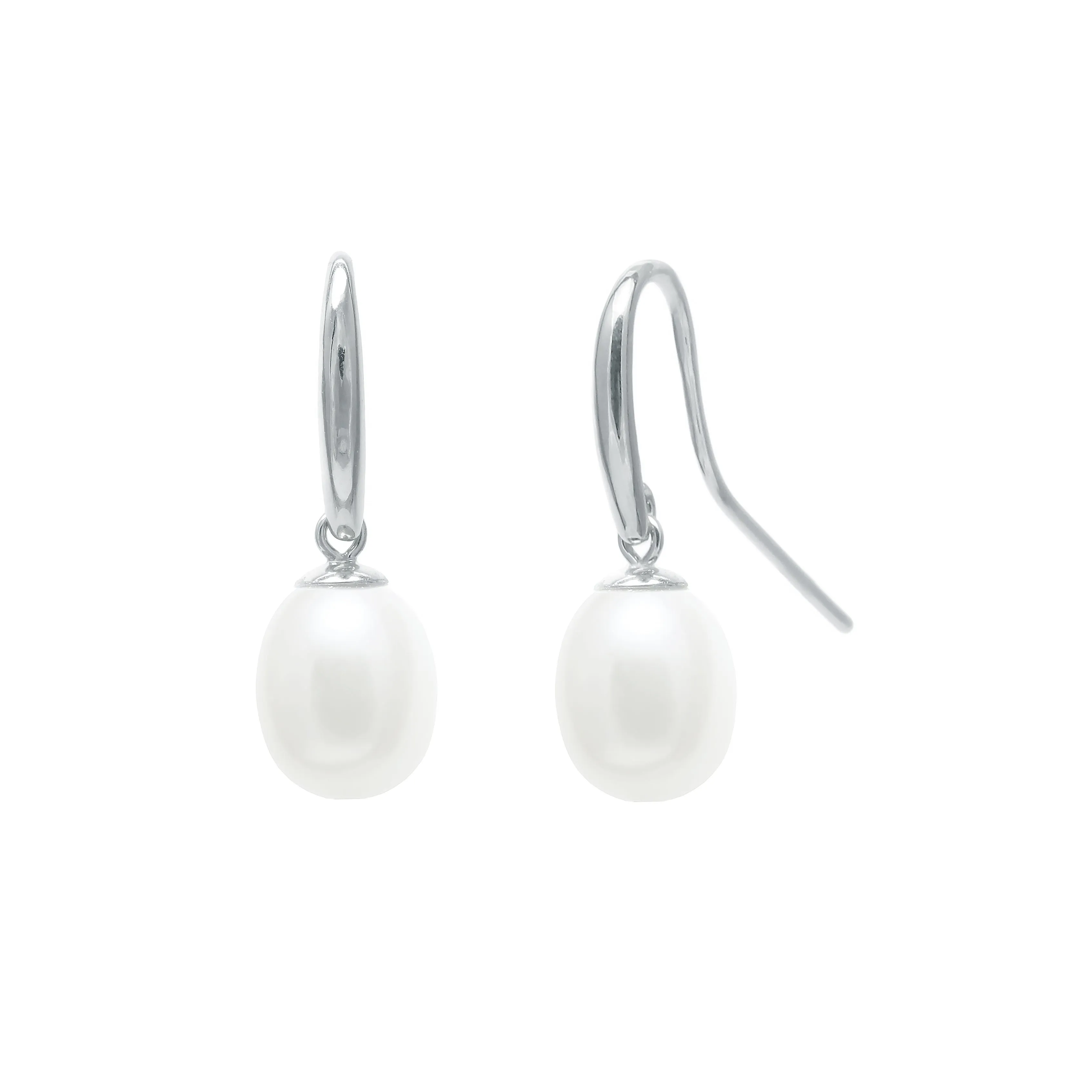 8mm White Freshwater Pearl Sterling Silver Single Drop Earrings