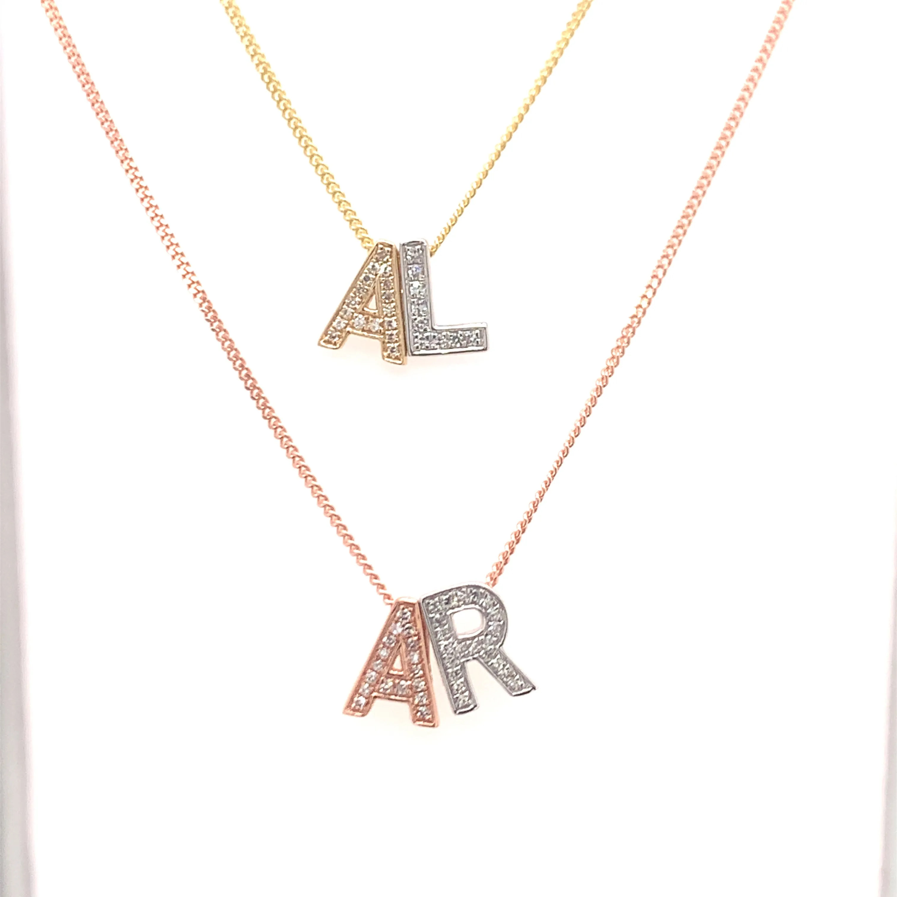 9ct Gold Initial Diamond Pendant Necklace in 9ct Yellow or 9ct White Gold