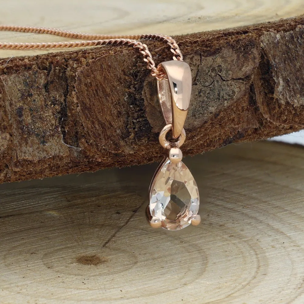 9ct Rose Gold Morganite Teardrop Pendant