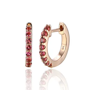 9ct Rose Gold Pink Tourmaline Hoop Earrings