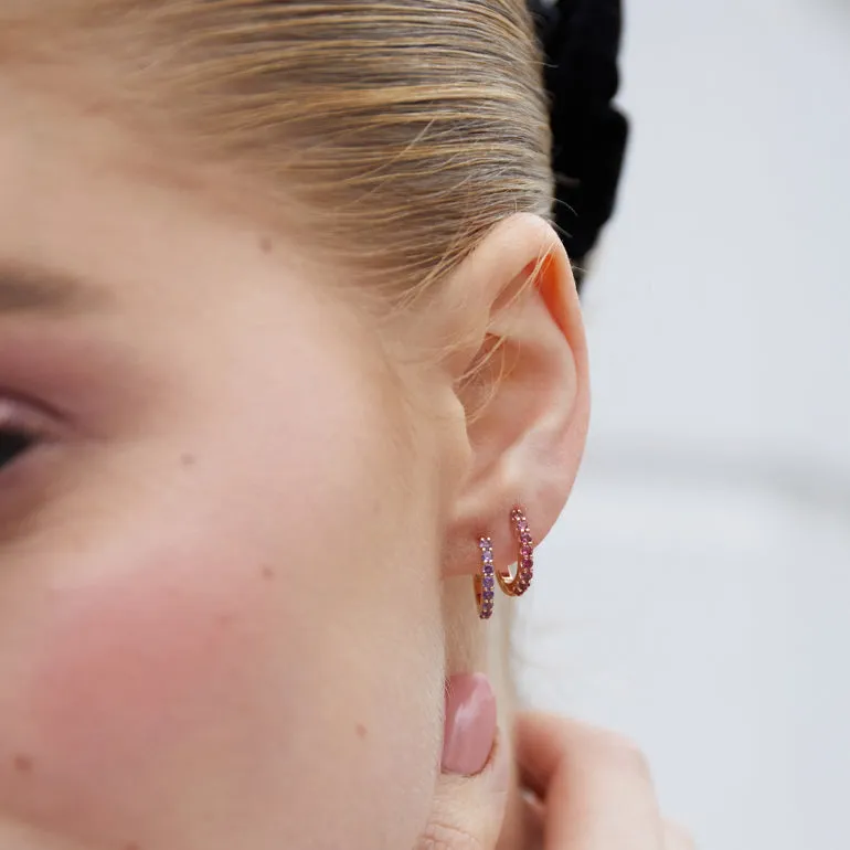 9ct Rose Gold Pink Tourmaline Hoop Earrings