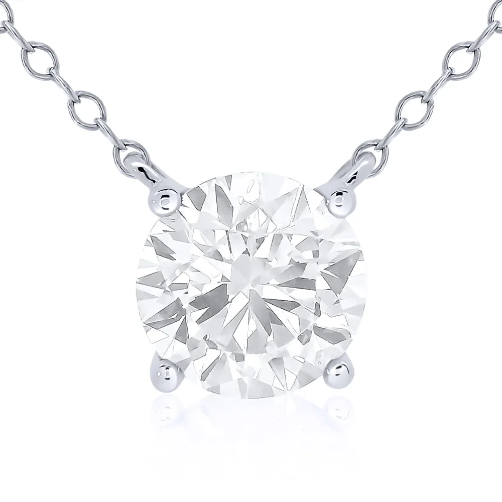 9ct White Gold 4-Claw Laboratory-Grown Diamond Solitaire Pendant Necklace - 1ct