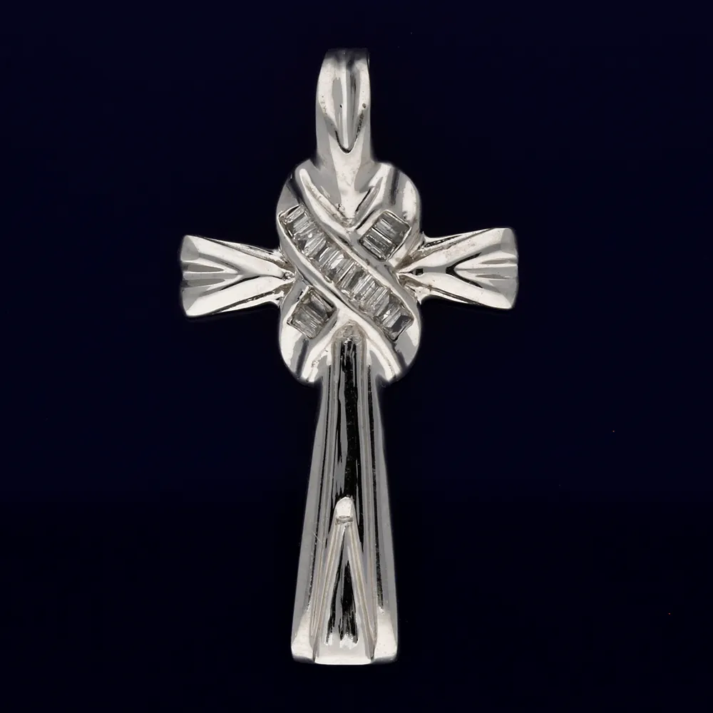 9ct White Gold Baguette Diamond Cross Pendant