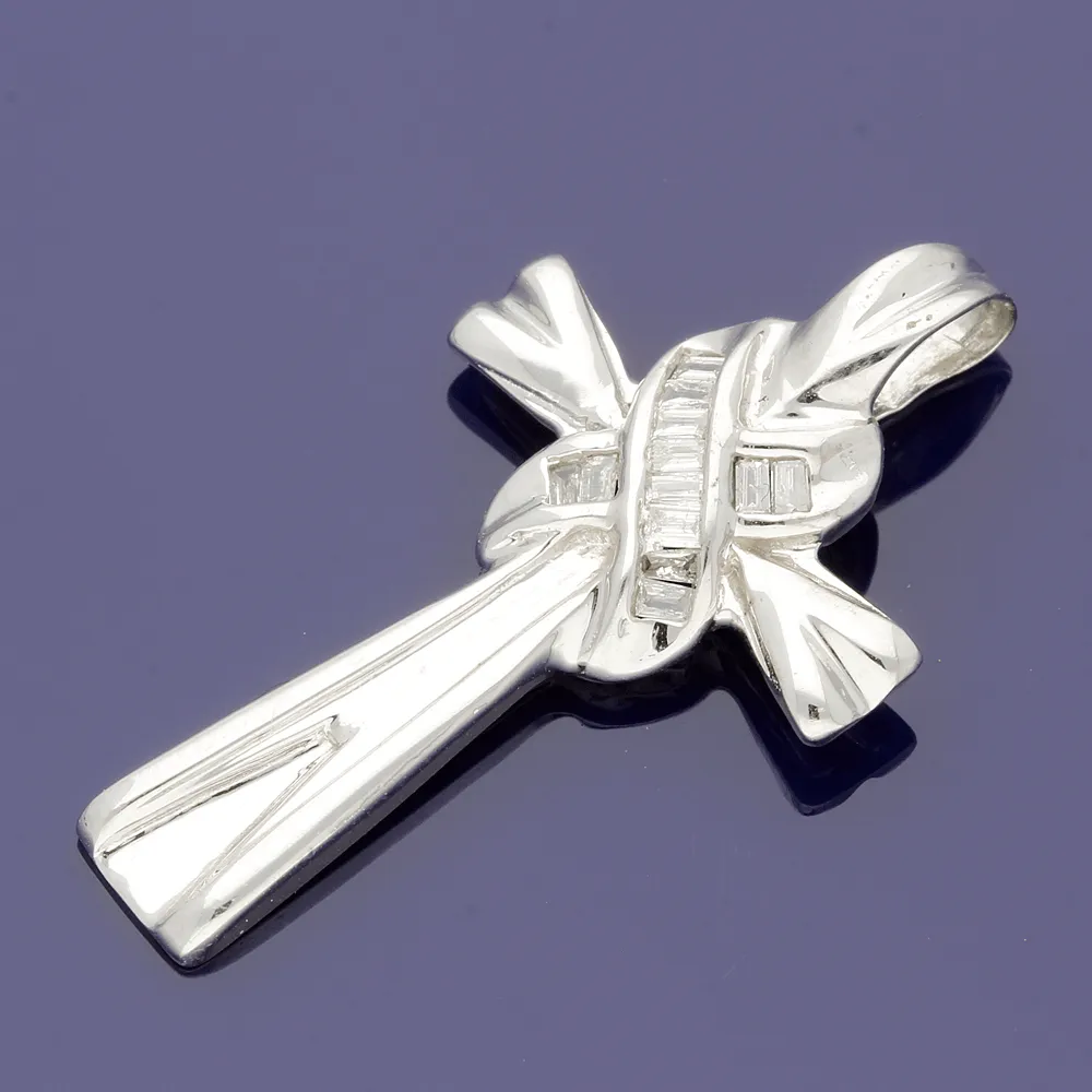 9ct White Gold Baguette Diamond Cross Pendant