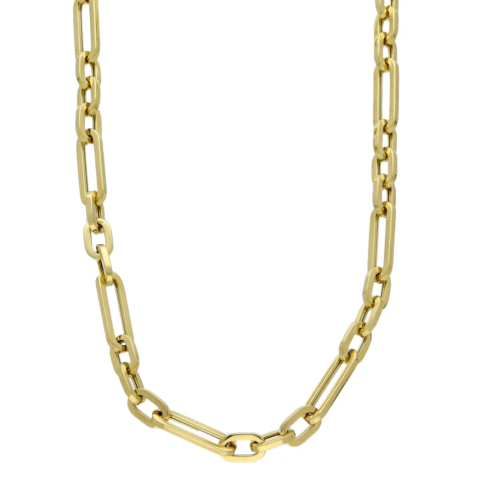 9ct Yellow Gold 18" Paperclip Figaro Link Chain Statement Necklace