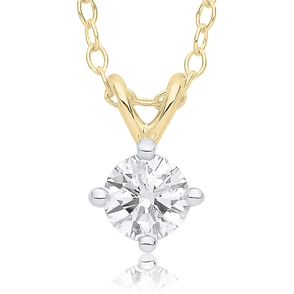 9ct Yellow Gold 4-Claw Laboratory-Grown Diamond Solitaire Pendant Necklace - 0.50ct