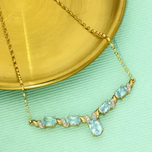 9ct Yellow Gold Blue Topaz and Diamond Necklace 18"