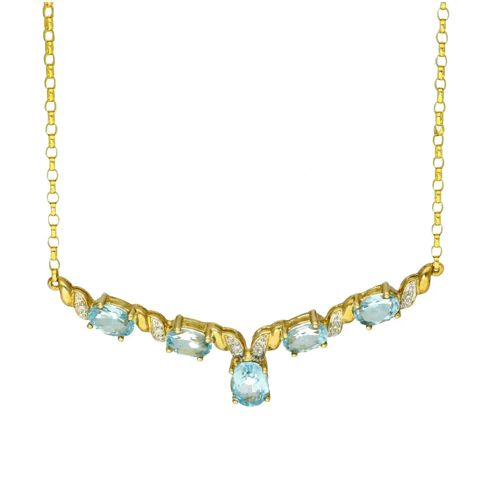 9ct Yellow Gold Blue Topaz and Diamond Necklace 18"