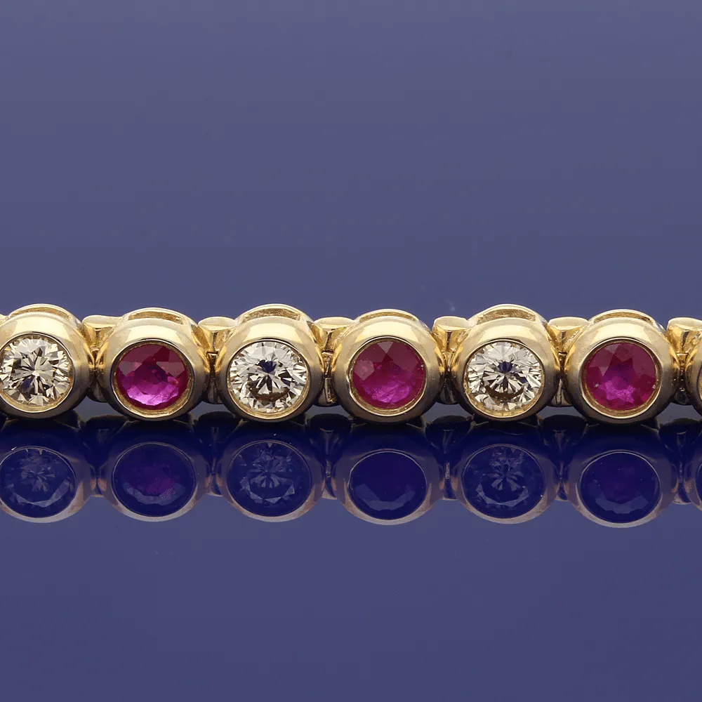 9ct Yellow Gold Diamond & Ruby Tennis Bracelet