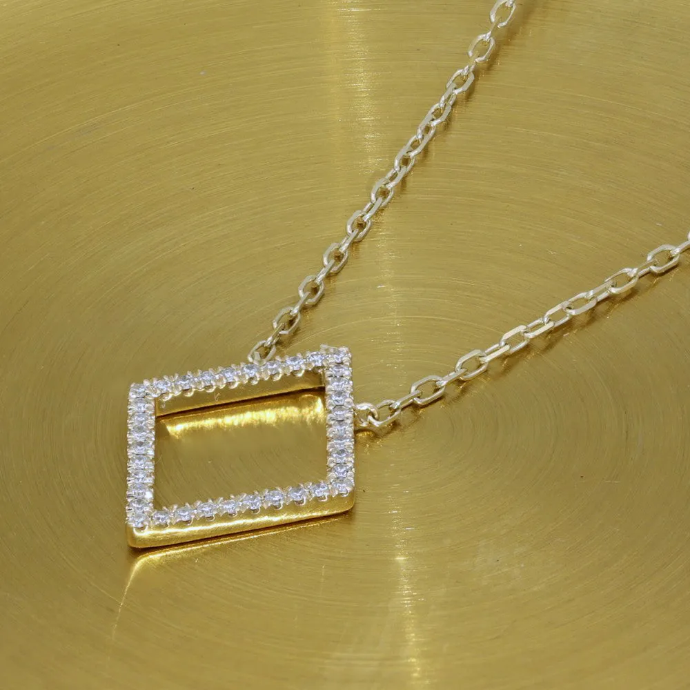 9ct Yellow Gold Diamond Set Diamond Shape Outline Geometric Necklace