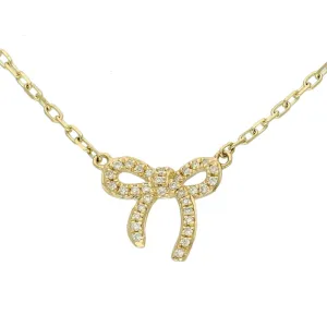 9ct Yellow Gold Diamond Set Ribbon Bow Necklace