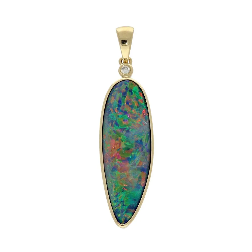 9ct Yellow Gold Large Freeform Opal Doublet & Diamond Pendant