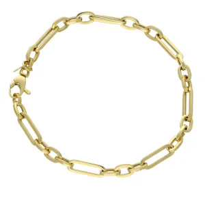 9ct Yellow Gold Paperclip Figaro Link Chain Bracelet