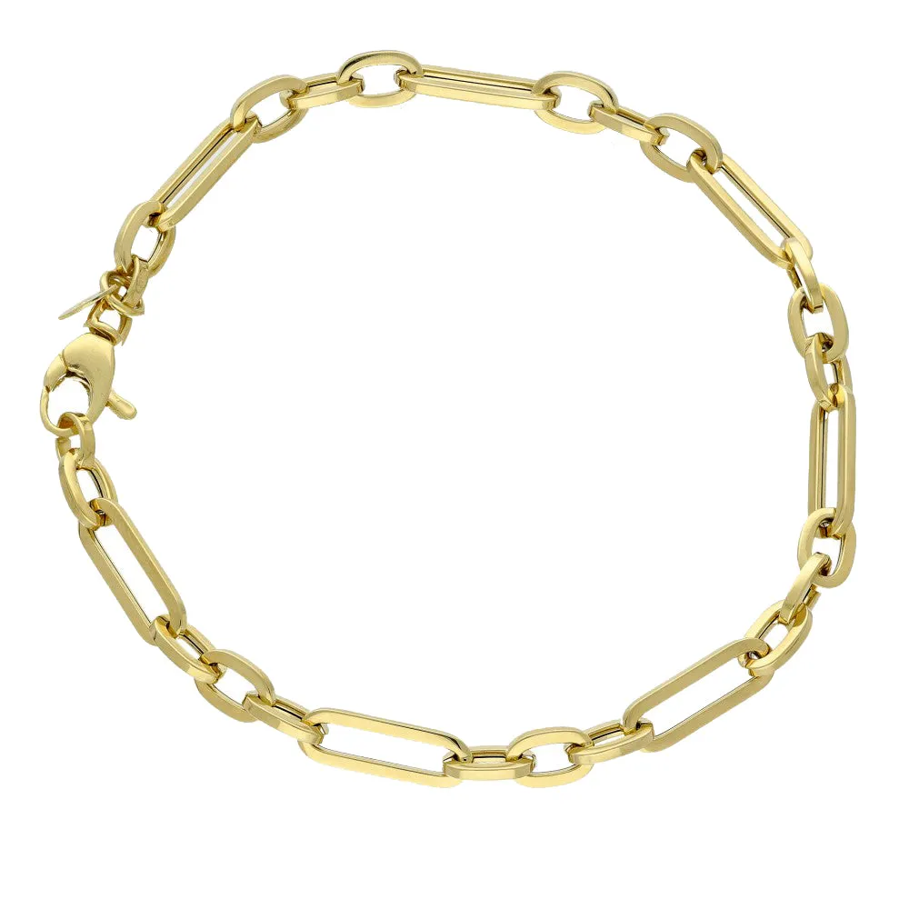 9ct Yellow Gold Paperclip Figaro Link Chain Bracelet