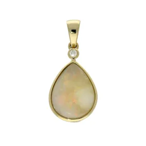 9ct Yellow Gold Pear Cut Opal & Diamond Teardrop Pendant