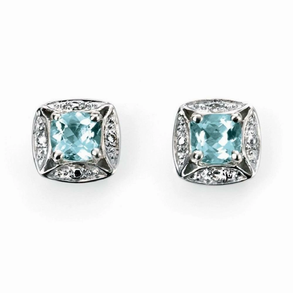 9ct White Gold Aquamarine and Diamond Earrings GE732T