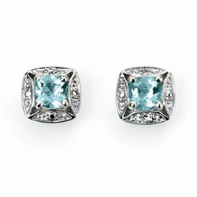9ct White Gold Aquamarine and Diamond Earrings GE732T