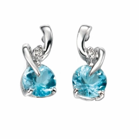 9ct White Gold Blue Topaz and Diamond Earrings GE994T