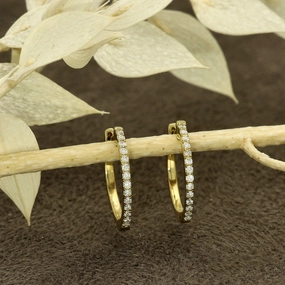 9ct Yellow Gold Diamond Hoop Earrings 15mm