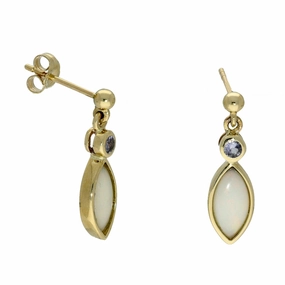 9ct Yellow Gold Marquis Opal & Tanzanite Drop Earrings