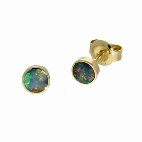 9ct Yellow Gold Opal Doublet 5mm Stud Earrings