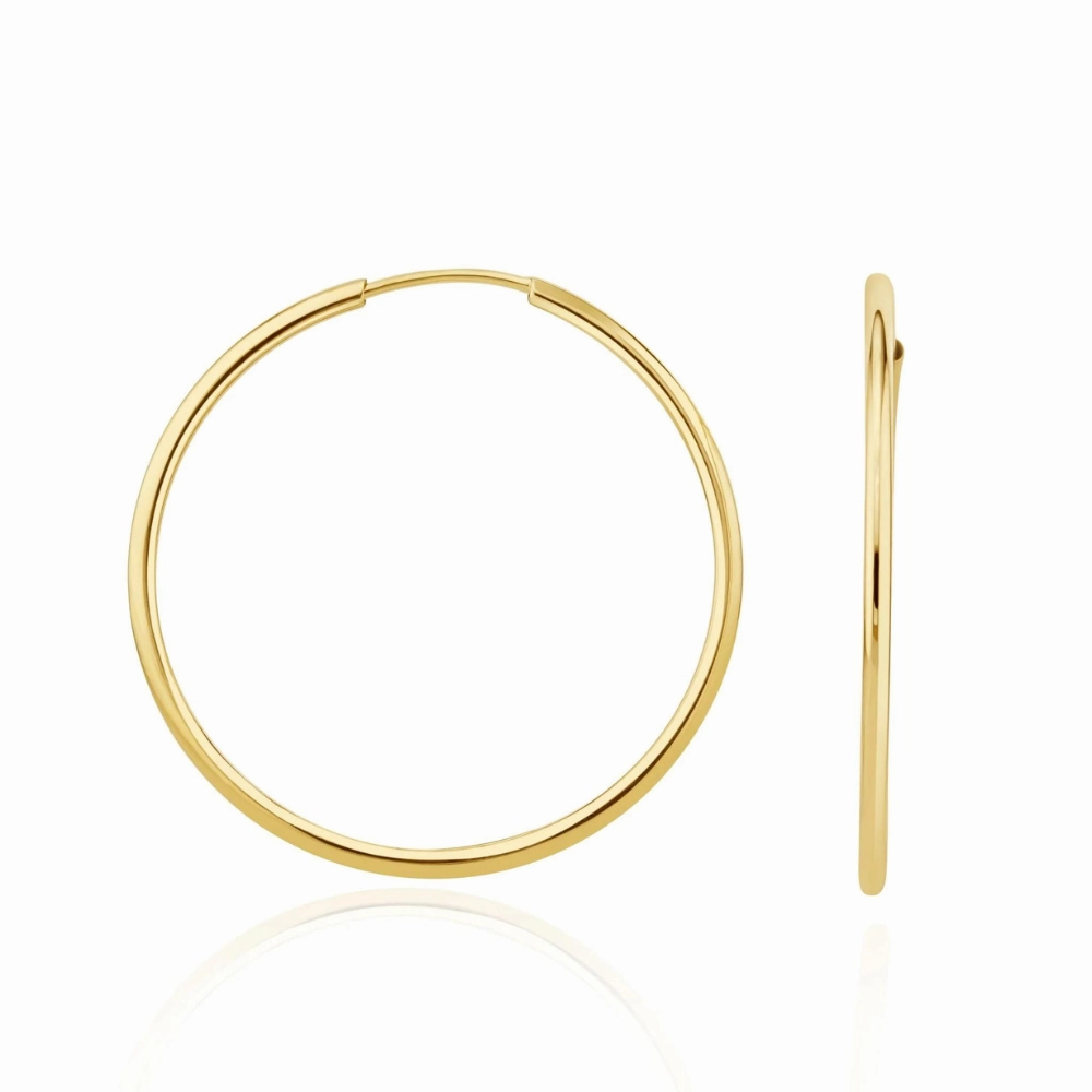 9ct Yellow Gold Thin Sleeper Hoop Earrings 42mm