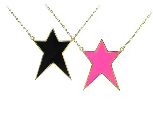 9K necklace with a pink or black enamel star pendant