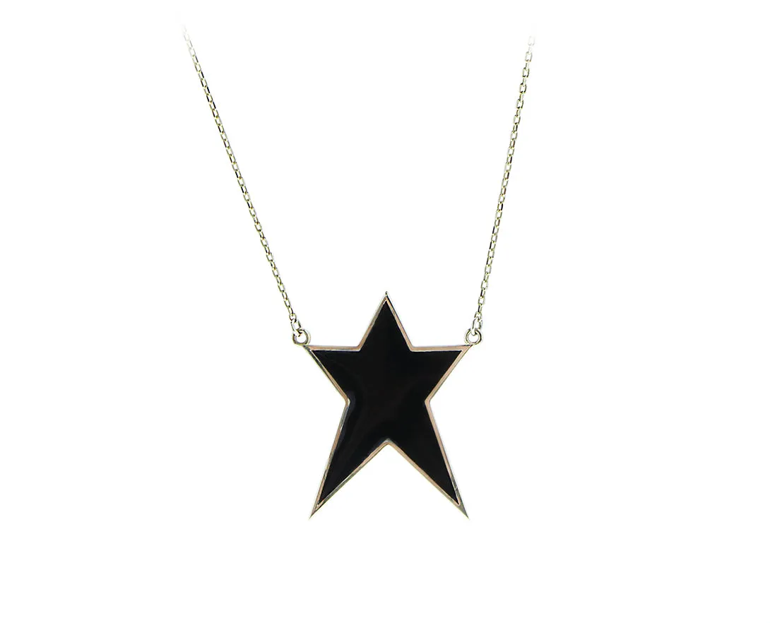 9K necklace with a pink or black enamel star pendant