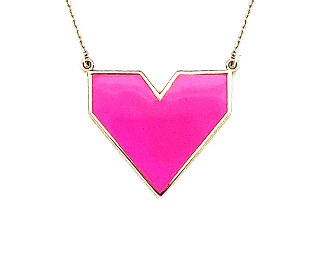 9K necklace with bright colored enamel heart