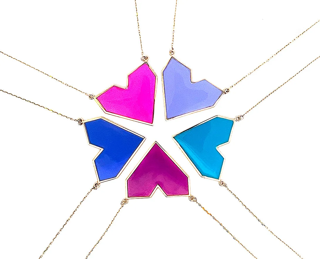 9K necklace with bright colored enamel heart