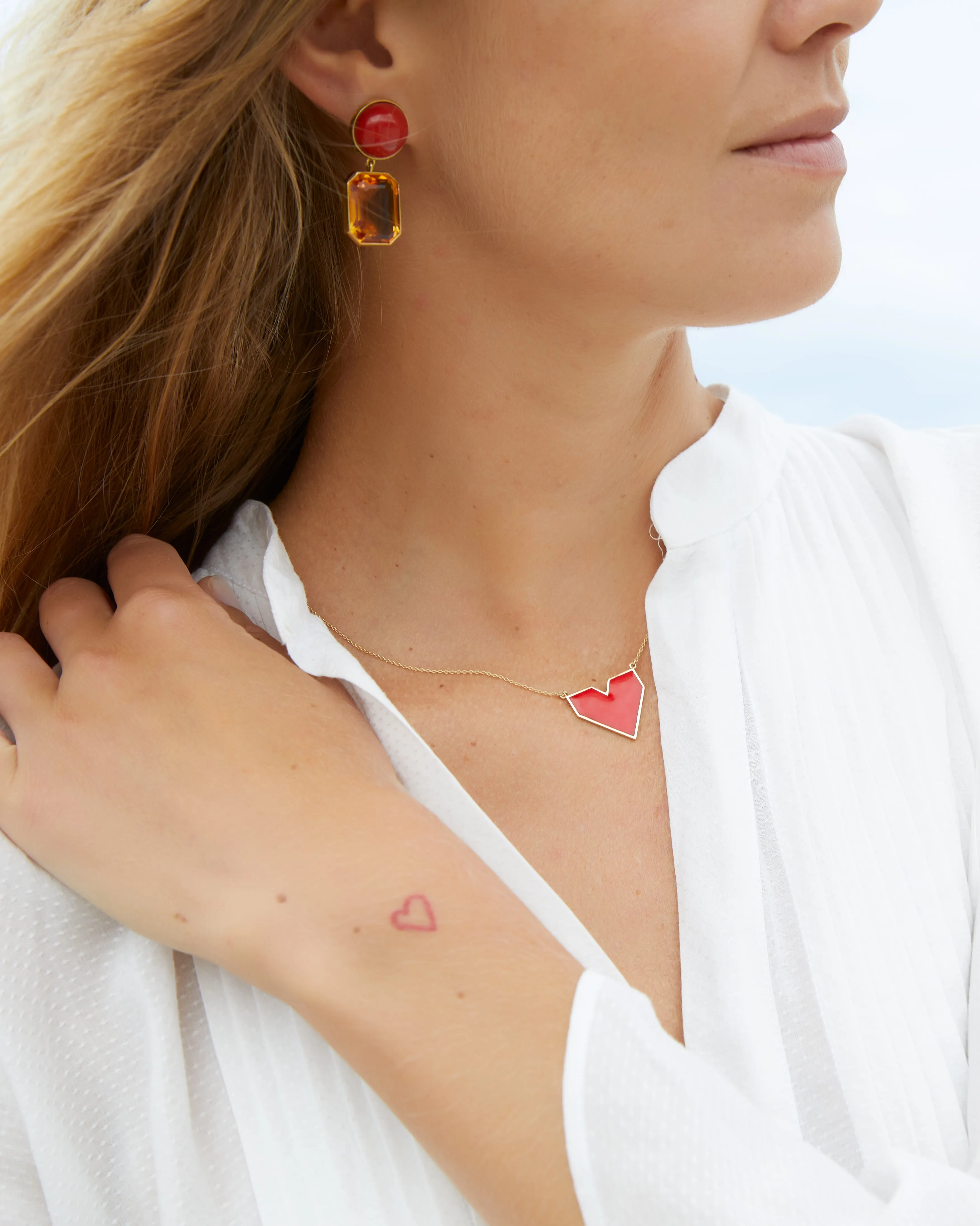9K necklace with bright colored enamel heart