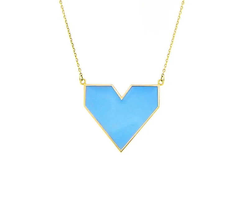 9K necklace with bright colored enamel heart