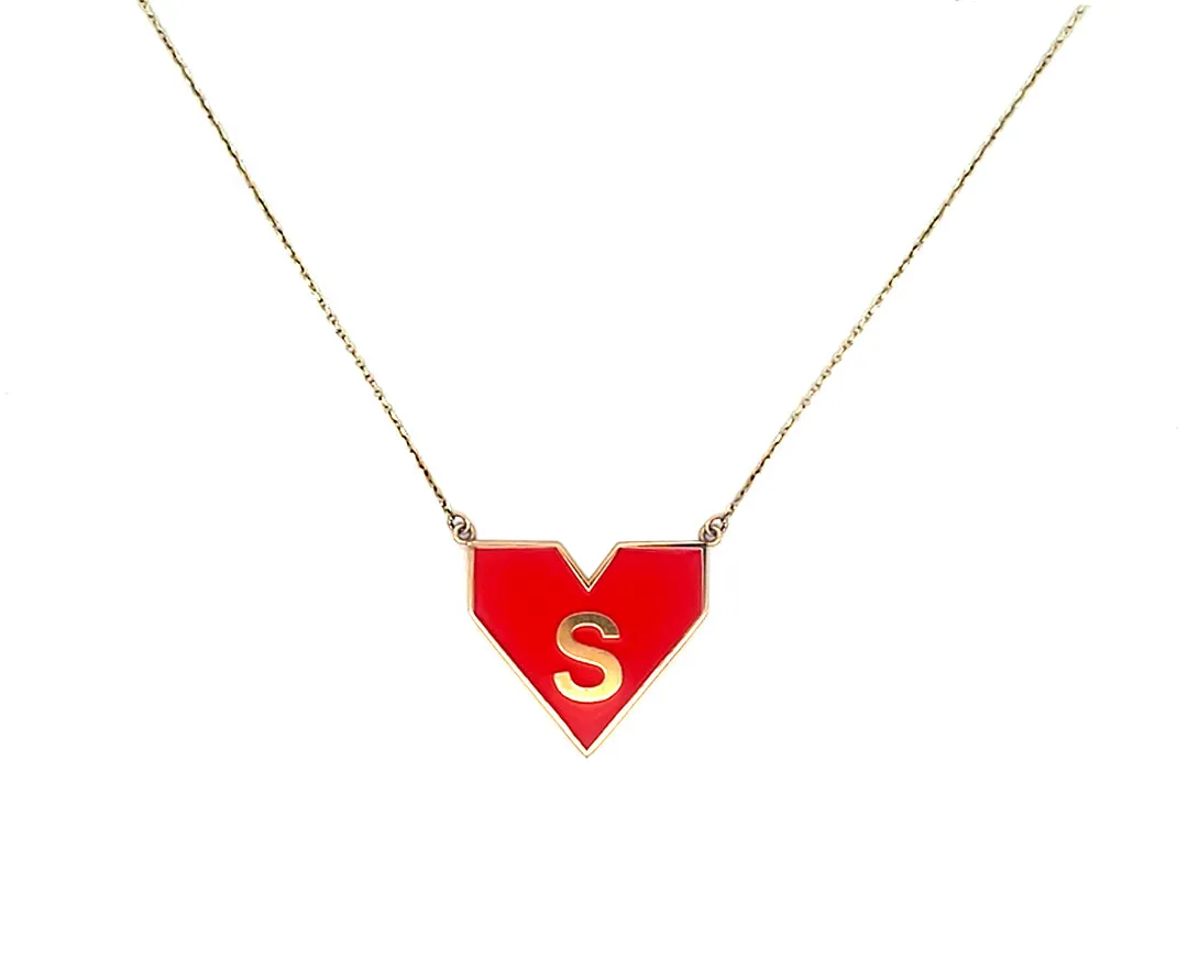 9K necklace with bright colored enamel heart