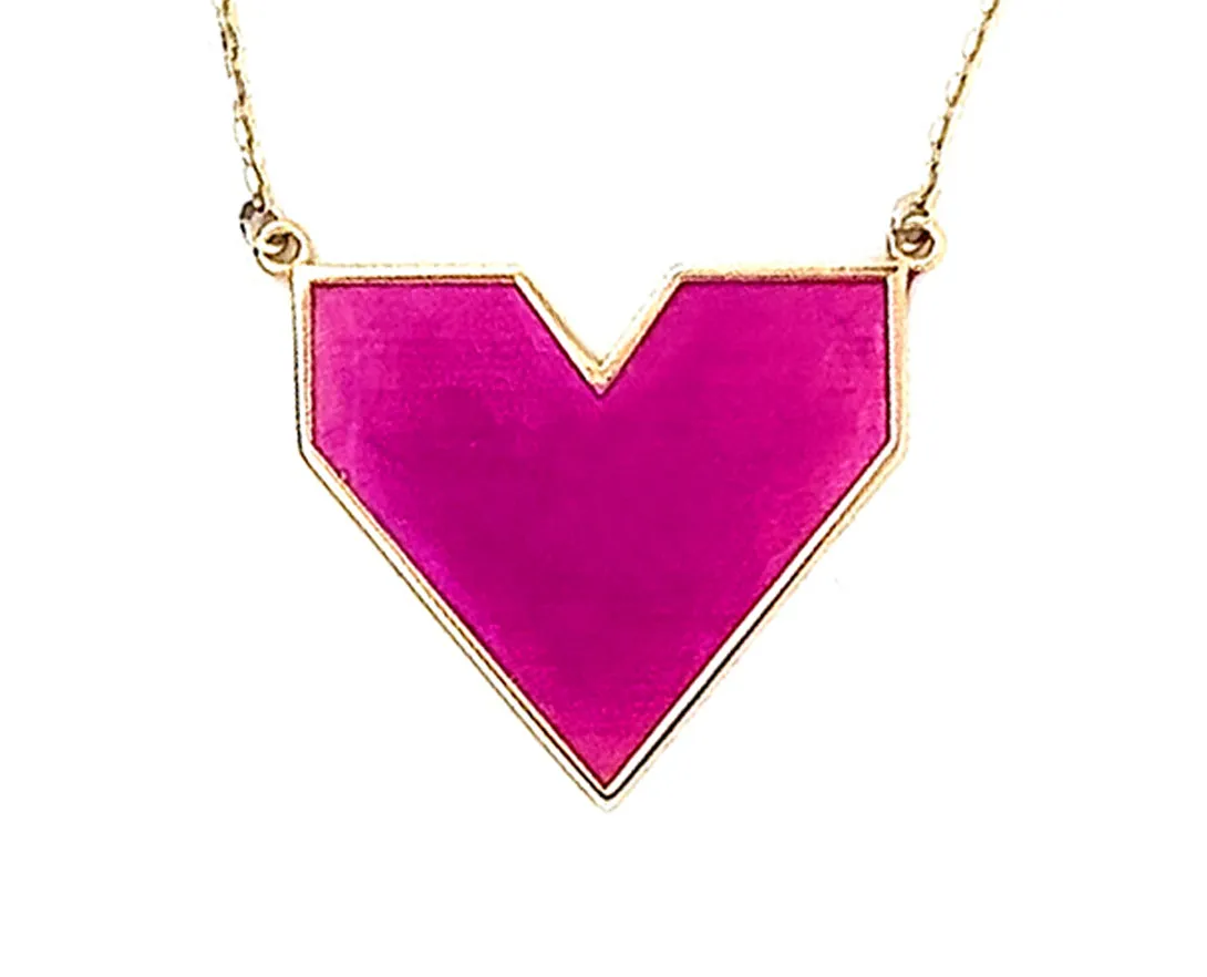9K necklace with bright colored enamel heart