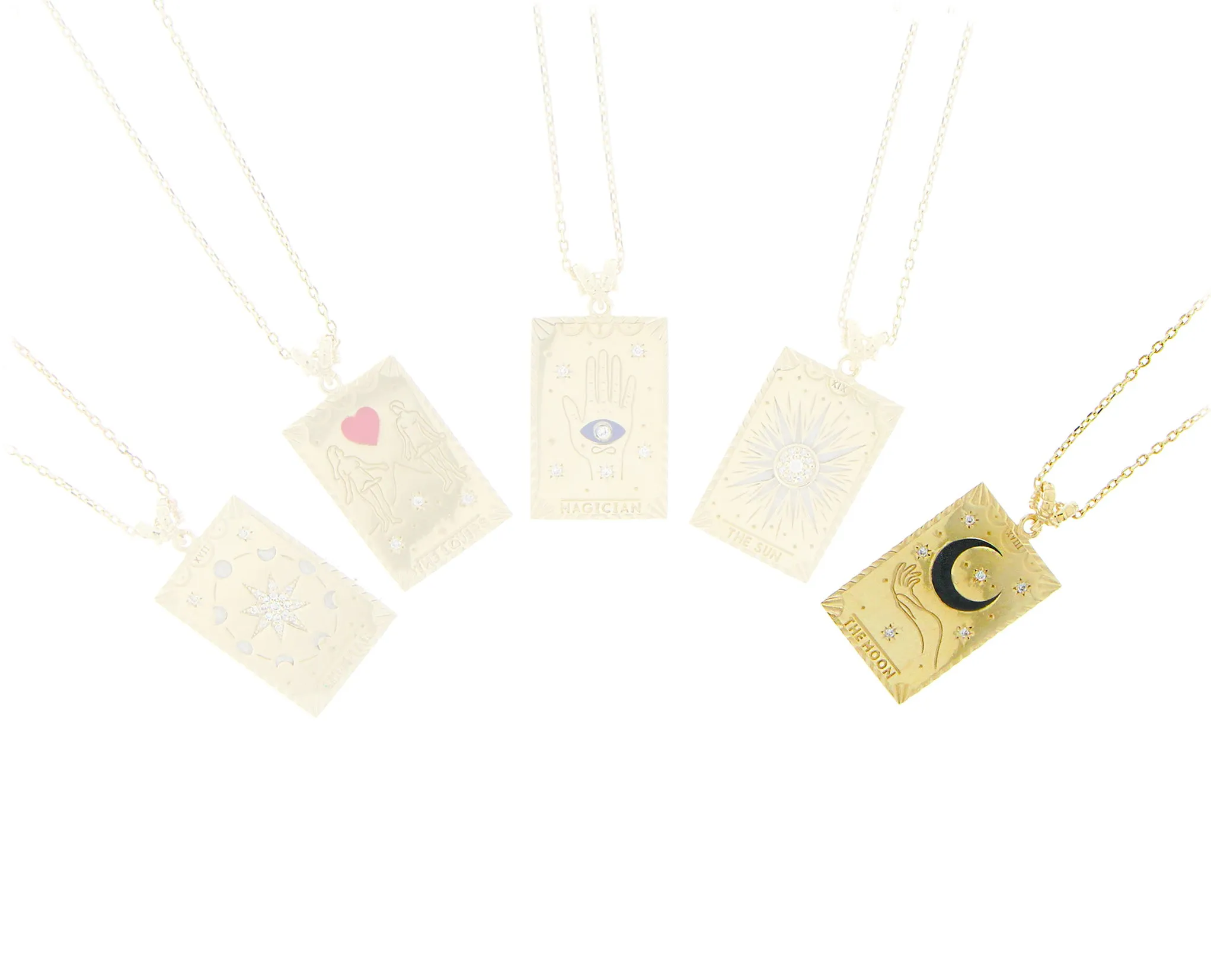 9K with enamel and diamond tarot card charm necklaces