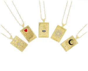 9K with enamel and diamond tarot card charm necklaces