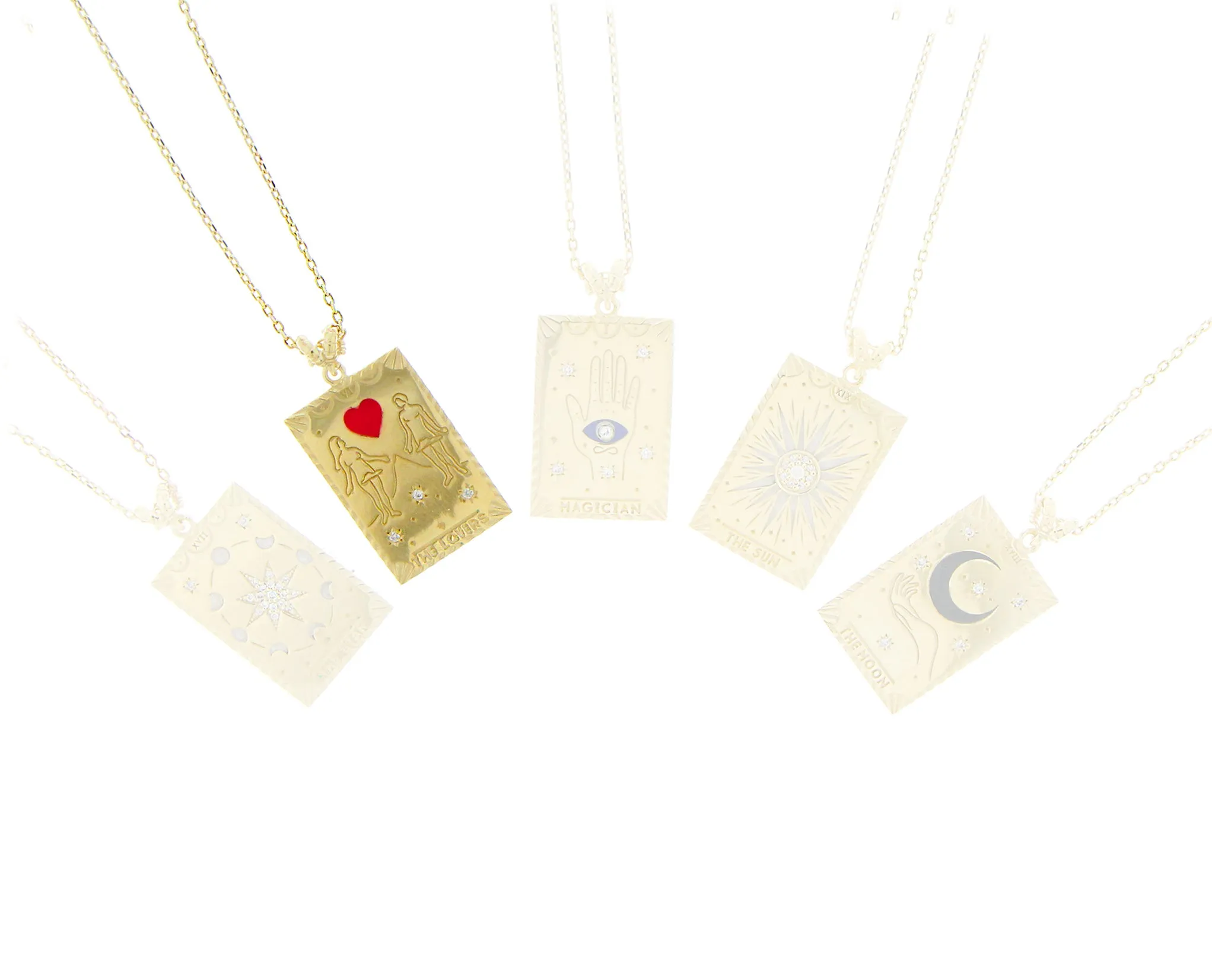 9K with enamel and diamond tarot card charm necklaces