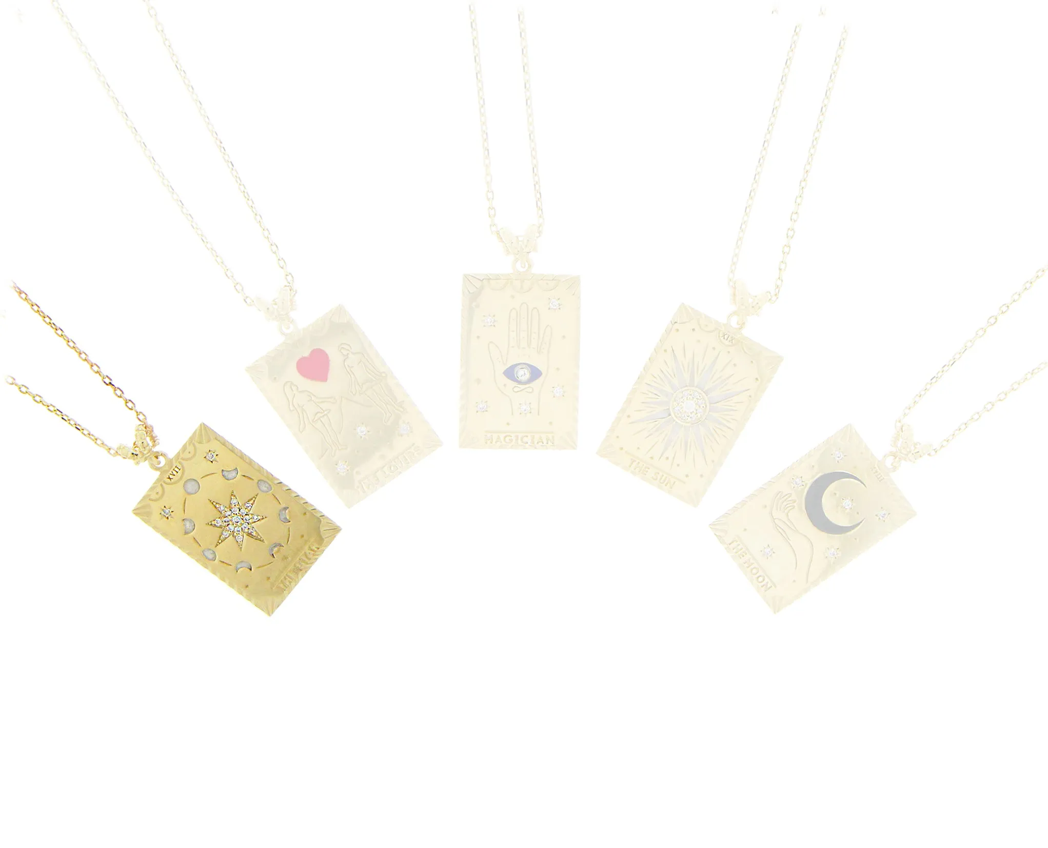 9K with enamel and diamond tarot card charm necklaces
