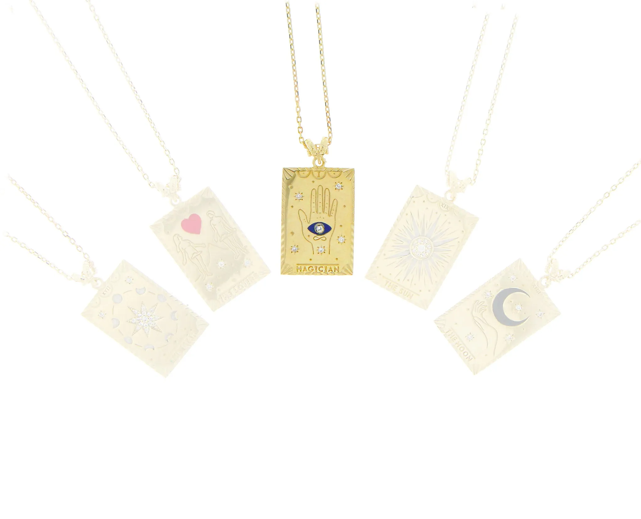 9K with enamel and diamond tarot card charm necklaces