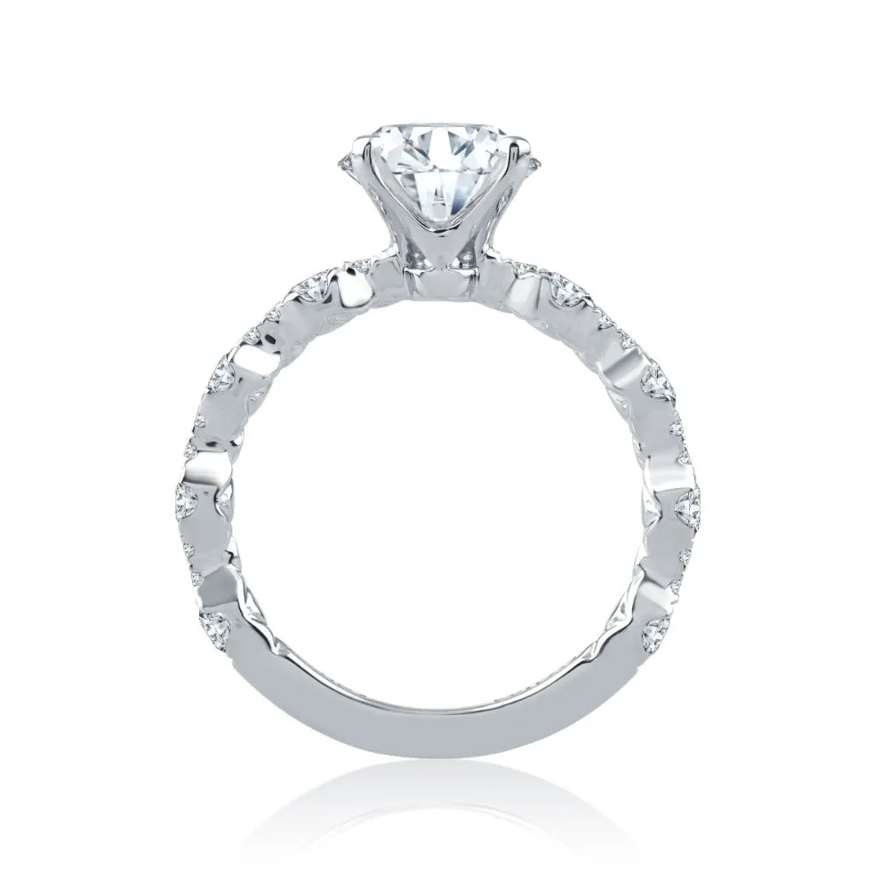 A. JAFFE 14k Four Prong Diamond Engagement Ring with Scalloped Band